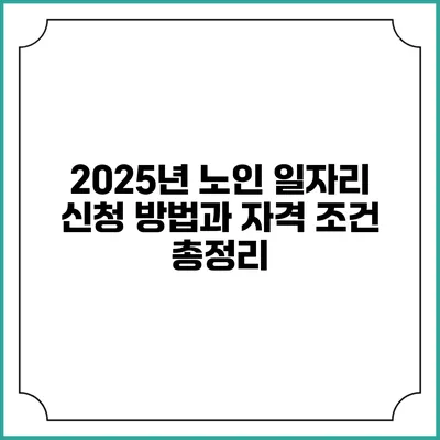 2025년 노인 일자리 신청 방법과 자격 조건 총정리