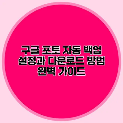 구글 포토 자동 백업 설정과 다운로드 방법 완벽 가이드
