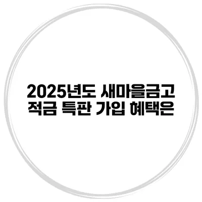 2025년도 새마을금고 적금 특판 가입 혜택은?